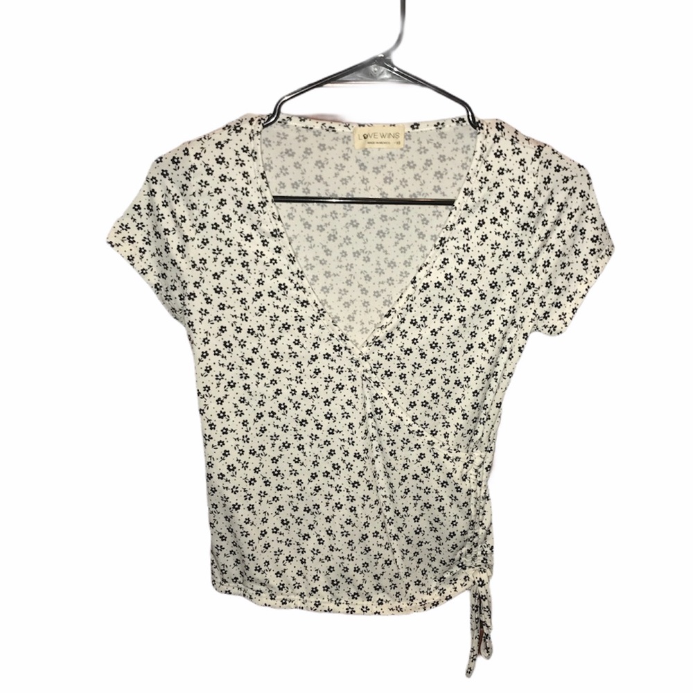 White Shirt with Black Floral Print